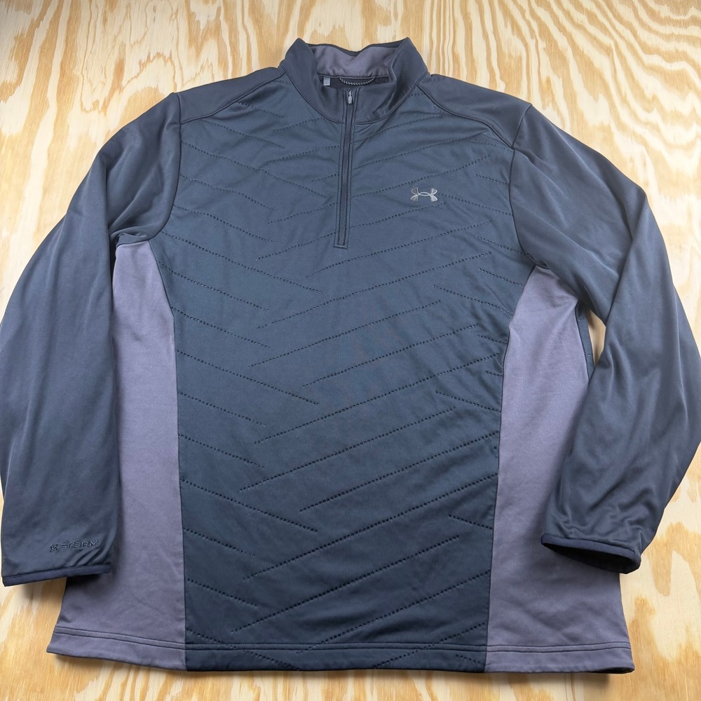 Under Armour ColdGear Storm Mens XL Black Gray Quilted 1/4 Zip Pullover Jacket